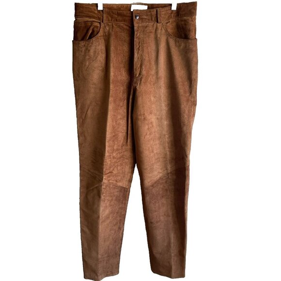 henri bendel Pants - Henri Bendel Womens Brown Pants Straight Suede Leather High Rise Flat Front 14